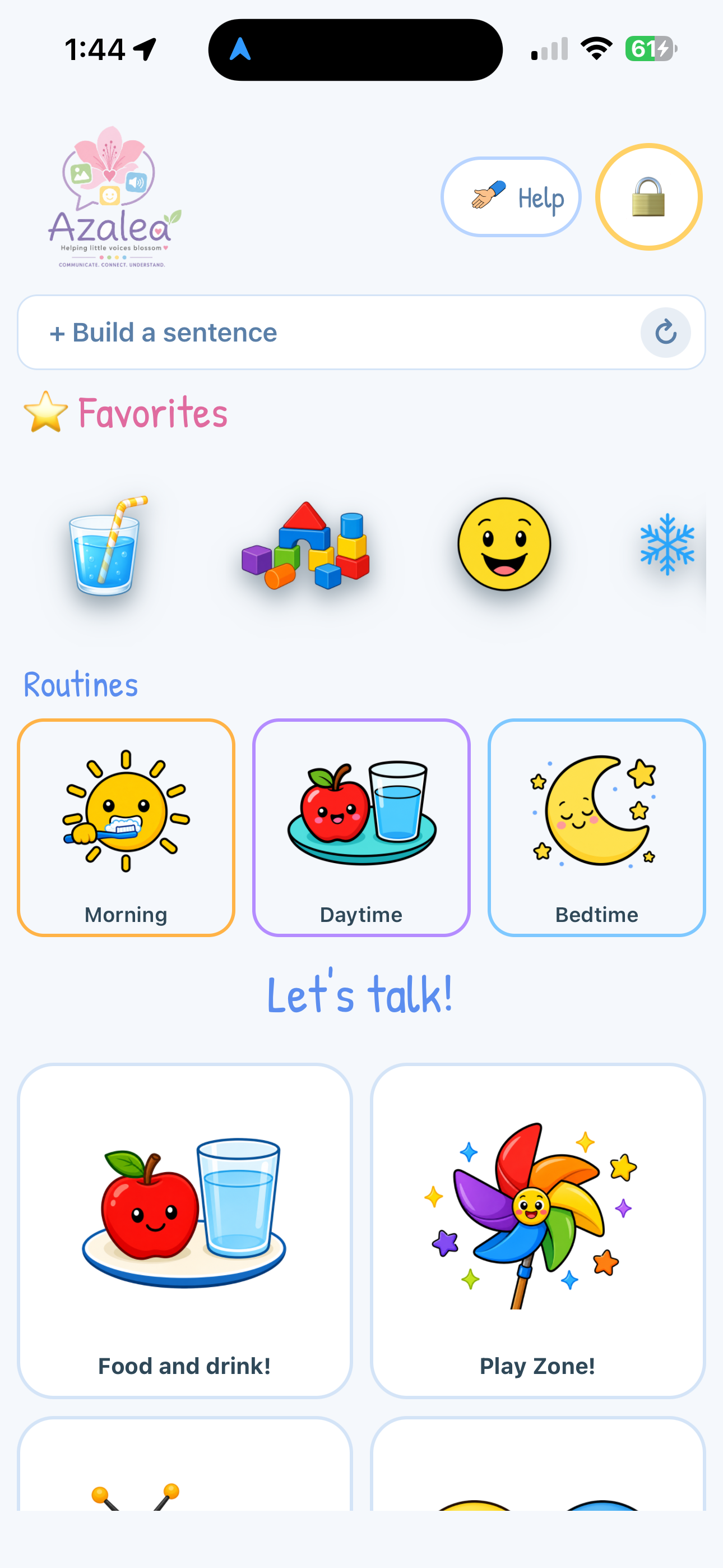 Azalea home with favorites and routines